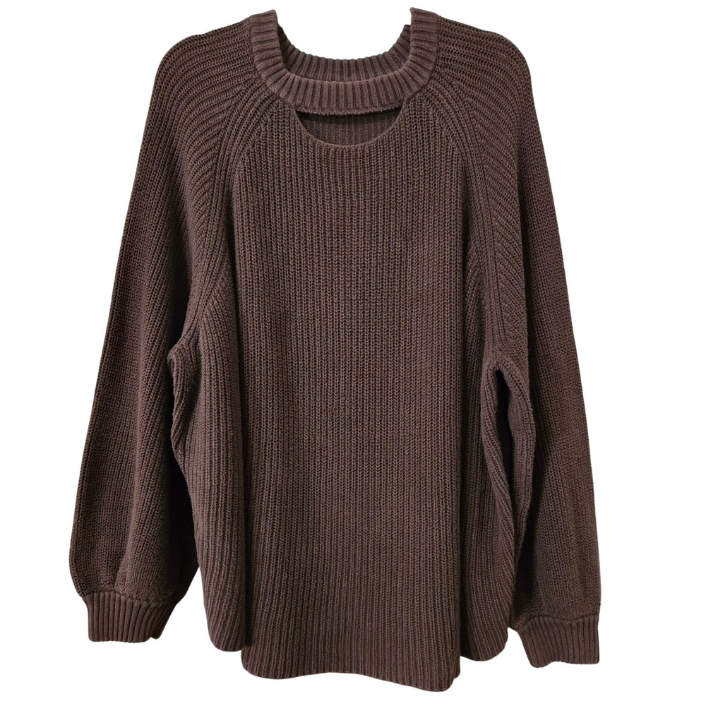 Pact Organic Cotton Shaker Stitch Cutout Sweater Brown XL Raglan Balloon Sleeve - Picture 2 of 8